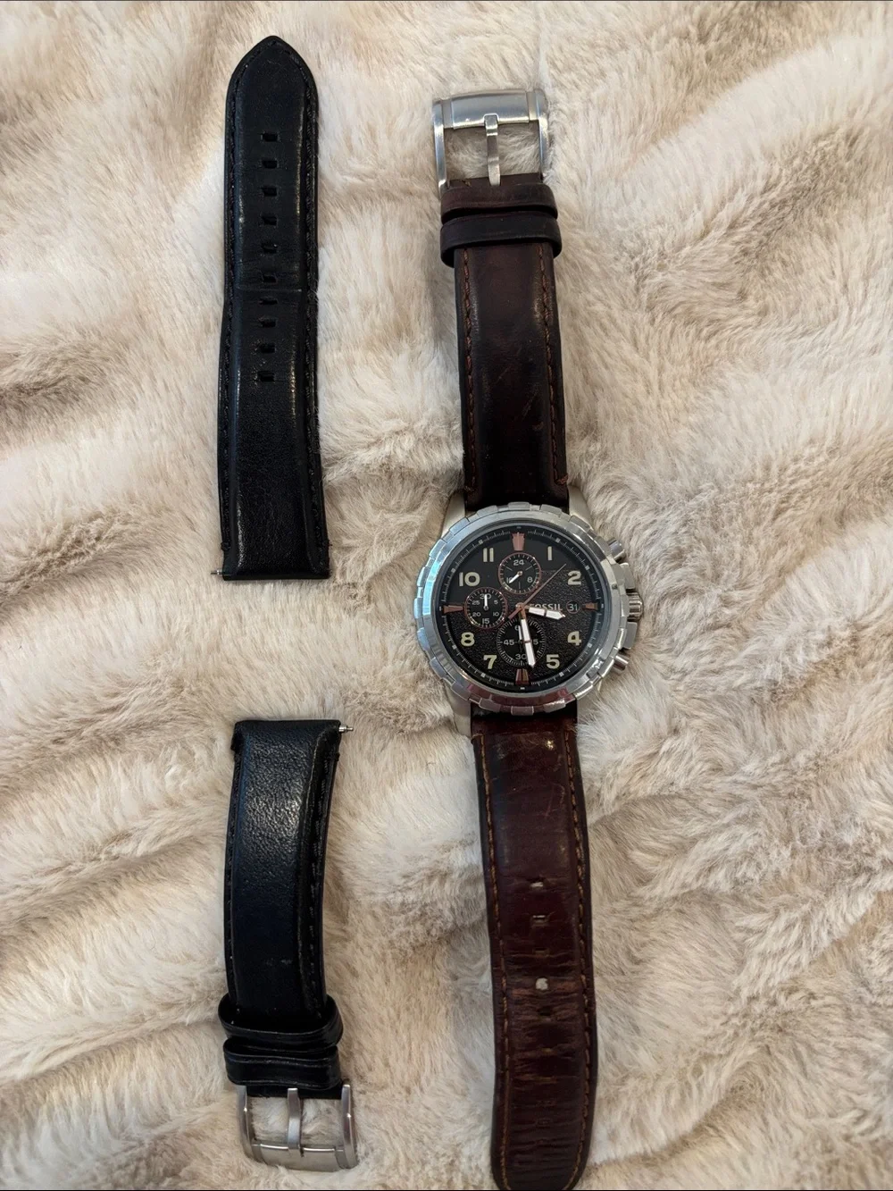 Fossil Men's Brown Leather Chronograph Watch with Black Dial